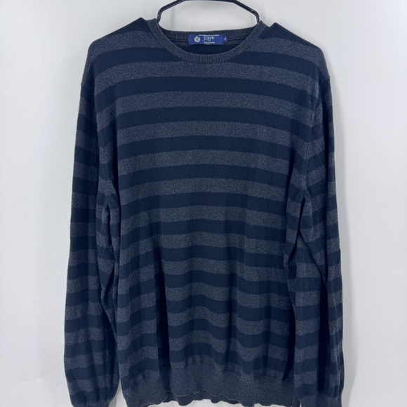 J. Crew Cashmere Blend Gray and Black Crewneck Sweater with Stripes - Picture 2 of 6